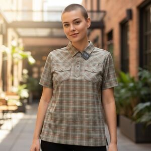 QED London Olive Plaid Button Down Shirt
